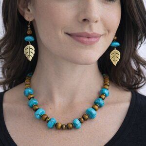 Hand Crafted Tiger Eye Shell Magnesite Necklace and Earring Coord Set